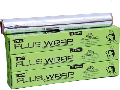 TDS 25 METER PLUS WRAP ALUMINIUM FOIL PAPER PACK 3 | KITCHEN FOIL | SILVER ROLL | HOME KITCHEN USE ALUMINIUM FOIL | 11 MICRON FOR DAILY FOOD PACKAGING Aluminium Foil(Pack of 3, 75 m)