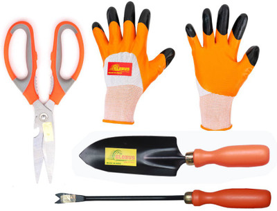 Globus 356..SET/4.. Steel Transplanter, Weeder,Garden Scissor And Garden Gloves. Garden Tool Kit(4 Tools)