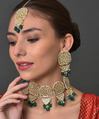 SOHI Alloy Gold-plated Green Jewellery Set(Pack of 3)