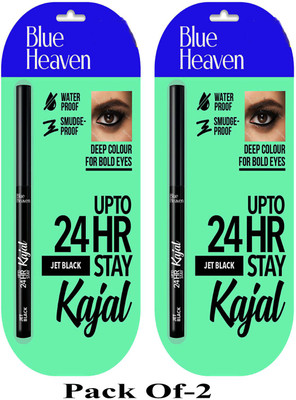 BLUE HEAVEN Upto 24hr Jet Block Stay Kajal Pack Of -2(BLACK, 2 ml)