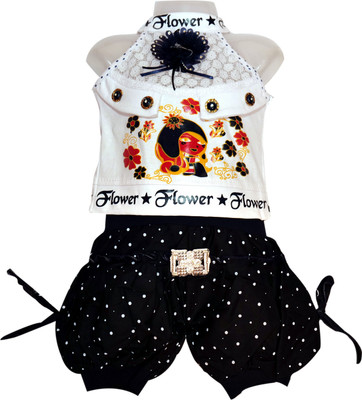 newcart Baby Girls Party(Festive) Top Shorts(WHITE,NAVY)