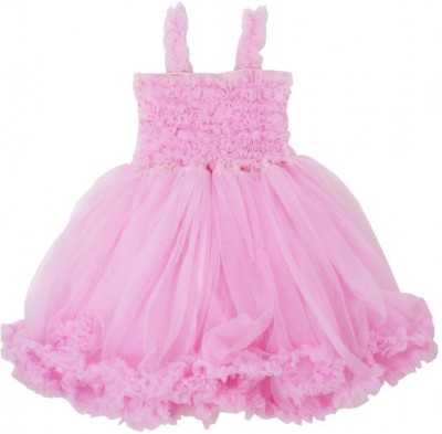 PINK WINGS Girls Midi/Knee Length Party Dress(Pink, Sleeveless)