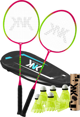 KNK Aluminium Badminton Racquet Set Of 2 With Badminton Cover 6 Piece Nylon Shuttle Badminton Kit