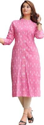 VISHAKHA'S Women Printed Straight Kurta(Pink, Beige)