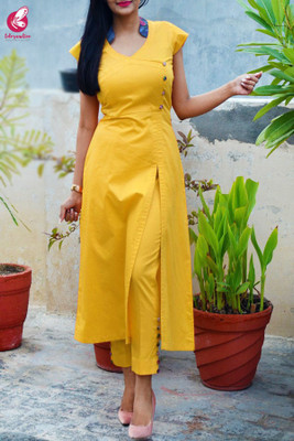 RIZWAN COLLECTION Women Solid Straight Kurta(Yellow)