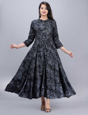 GIRDHAR CHOICE Women Printed Anarkali Kurta(Black)