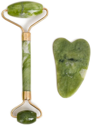 saturn by ghc Jade Roller Face Massager With Gua Sha,Improves Skin Elasticity,Reduce Wrinkles, Natural Massager(Green)