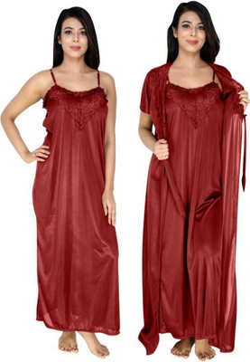 Embrave Women Nighty with Robe(Maroon)