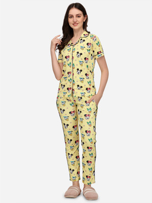 Heerali Women Printed Yellow Shirt & Pyjama set