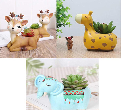 RNV Handcrafted Resin Flower/Planting Pots For Without Plant Plant Container Set(Pack of 3, Ceramic)