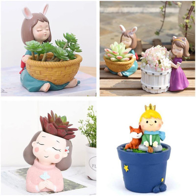 RNV Handcrafted Resin Flower/Planting Pots Without Plant Plant Container Set(Pack of 4, Poly-Resin)