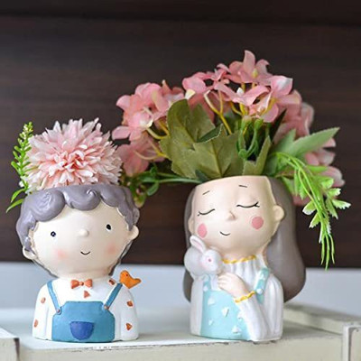 RNV Handcrafted Resin Flower/Planting Pots For Without Plant Plant Container Set(Pack of 2, Poly-Resin)