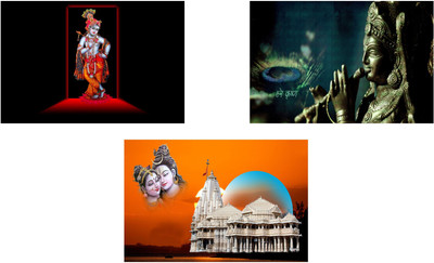Lord Krishna - Creatick Studio Design|Set Of 3 Posters | Unframed (30 Cm X 45 Cm)DD153 Photographic Paper(12 inch X 18 inch)