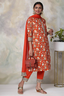 BIBA Floral Print Kurta, Palazzo & Dupatta Set