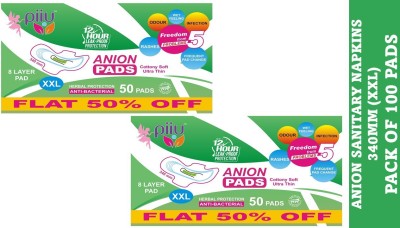 Piiu Cottony Soft Rash Free Ultra Thin Anion Sanitary Pads XXL(340mm) Pack of 50 Pads Sanitary Pad(Pack of 2)