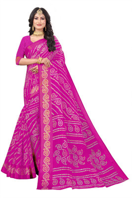 RUNAYA NX Printed Bollywood Cotton Silk Saree(Pink)
