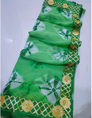 JMD Ent Printed Bandhani Chiffon Saree(Green)