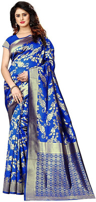 AD Saree Mall Solid/Plain Banarasi Silk Blend Saree(Blue)