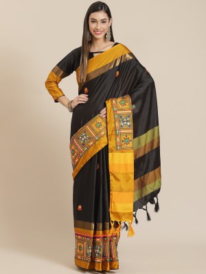 Divastri Self Design, Embroidered, Embellished, Woven, Printed Banarasi Cotton Silk, Jacquard Saree(Black,...