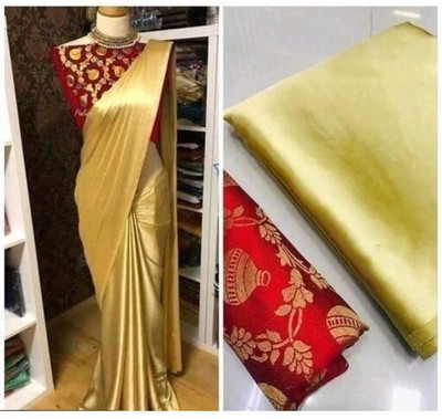 SHREEJI ENTERPRISE Solid/Plain Bollywood Satin Saree(Gold)