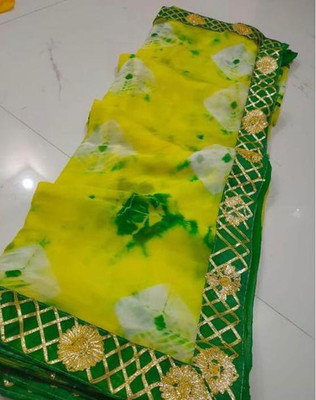 JMD Ent Printed Bandhani Chiffon Saree(Light Green)
