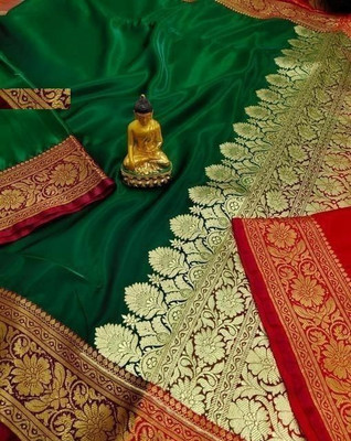 Ansari Fabrics Woven Banarasi Pure Silk Saree(Green)