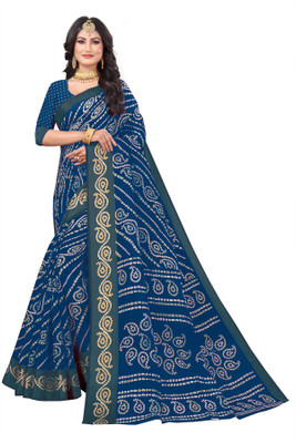 RUNAYA NX Printed Bollywood Cotton Silk Saree(Blue)
