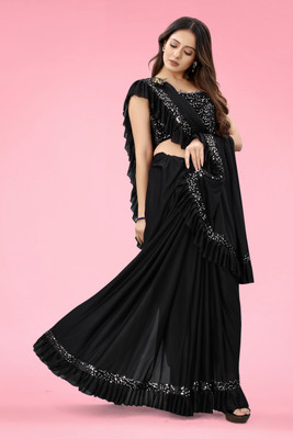 PRISHA SAREES Embellished Bollywood Lycra Blend Saree(Black)