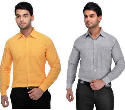 DESHBANDHU KHADI Men Solid Formal Yellow Shirt(Pack of 2)