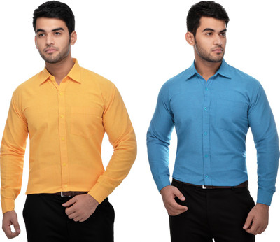 DESHBANDHU KHADI Men Solid Formal Yellow Shirt(Pack of 2)