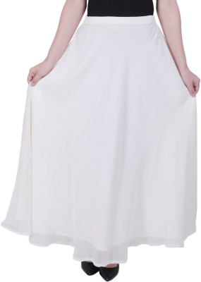 Warsian Solid Women Flared White Skirt