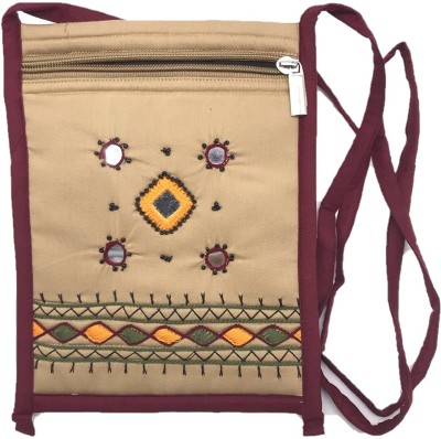 SriAoG Khaki Sling Bag Handmade Embroidered Sling Bag For Women's Original handmade Mirror Work