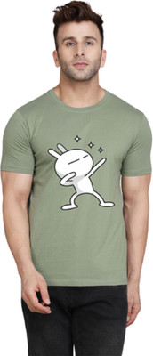 SLOWLORIS Printed Men Round Neck White, Light Green T-Shirt