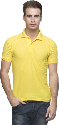 BURREX Solid Men Polo Neck Yellow T-Shirt