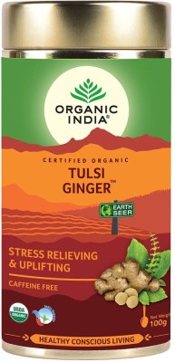 ORGANIC INDIA Tulsi Ginger - 100 g (Pack of 2) Tulsi Green Tea Tin(2 x 100 g)