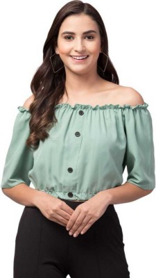 ANANTA DESIGN Casual Self Design Women Green Top