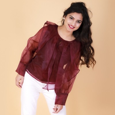 RANJ Casual Solid Women Maroon Top