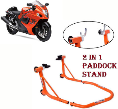 Grandbiker Dismantlable Rear Paddock Stand with Swingarm Rest and Bobbin For Suzuki Hayabusa (Orange) Bike Storage Stand(Floor Mount)