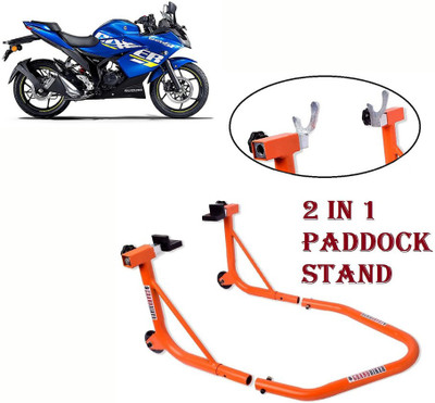 Grandbiker Dismantlable Rear Paddock Stand with Swingarm Rest and Bobbin For Suzuki Gixxer SF (Orange) Bike Storage Stand(Floor Mount)
