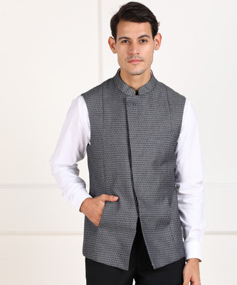 Raymond Printed Mandarin Party Men Blazer(Dark Blue)
