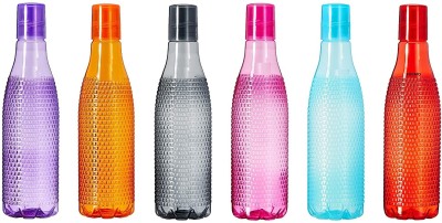 skyunion Plastic Fridge Bottle Set (6 pieces, 1L, Checkered pattern, Multicolour) 1000 ml Bottle(Pack of 6, Multicolor, Plastic)