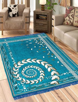 RADECOR Light Blue Velvet Carpet(5 ft,  X 7 ft, Rectangle)