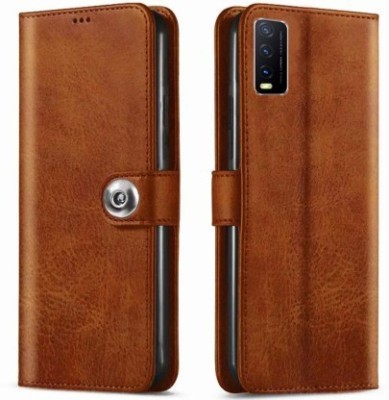 Aarnov Flip Cover for Vivo Y20G(Brown, Dual Protection)