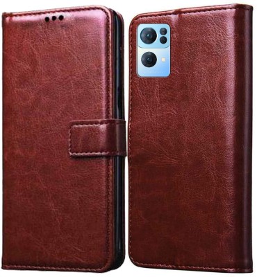 Flocculent Flip Cover for OPPO Reno7 Pro 5G(Brown, Shock Proof, Pack of: 1)