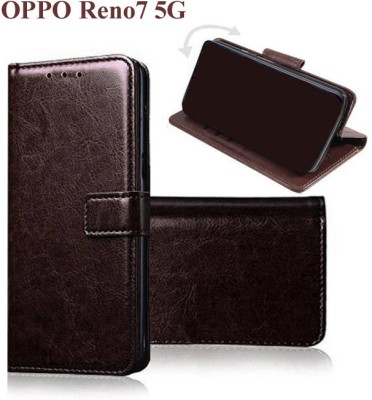 Manobal Flip Cover for OPPO Reno7 5G(Brown, Camera Bump Protector, Pack of: 1)