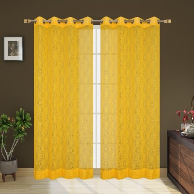 DAKSH 274 cm (9 ft) Polyester Semi Transparent Long Door Curtain (Pack Of 2)(Self Design, Yellow)