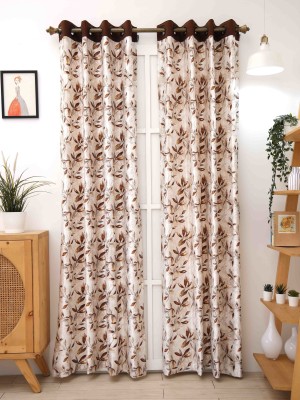 Ariana 274 cm (9 ft) Polyester Semi Transparent Long Door Curtain Single Curtain(Floral, Coffee)