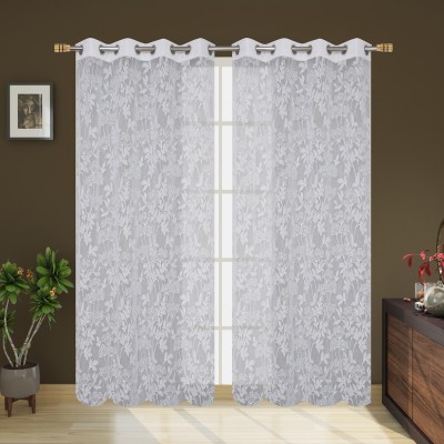 DAKSH 274 cm (9 ft) Polyester Semi Transparent Long Door Curtain (Pack Of 2)(Self Design, White)