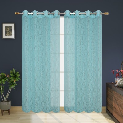 DAKSH 213 cm (7 ft) Polyester Semi Transparent Shower Curtain (Pack Of 2)(Self Design, Aqua)