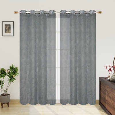 VeNom 152 cm (5 ft) Polyester Semi Transparent Window Curtain (Pack Of 2)(Floral, Grey)